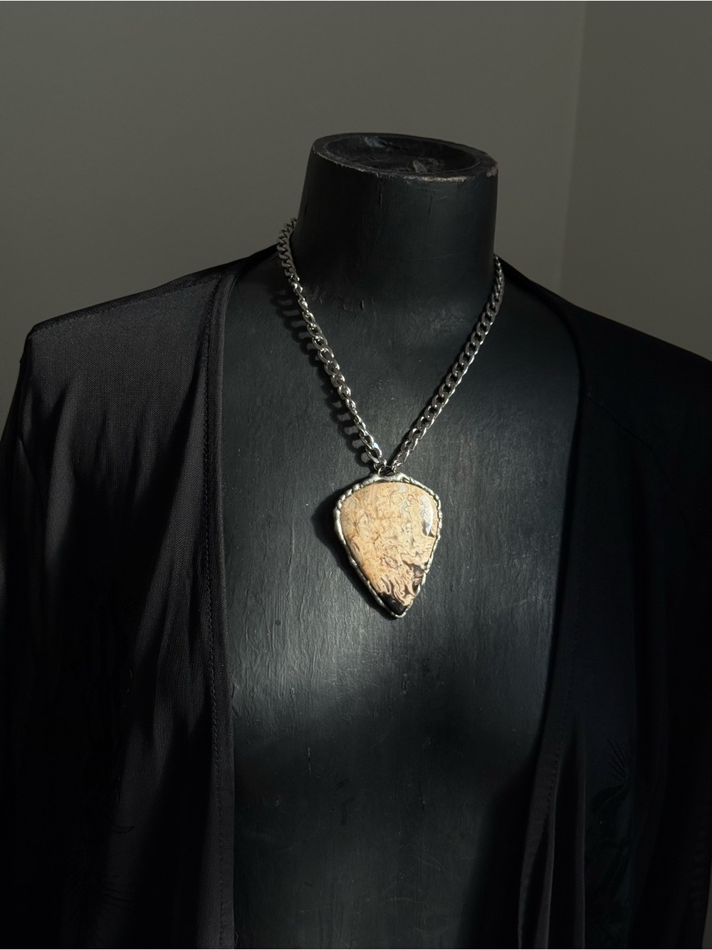 Fossilized palm root crystal Teardrop Pendant necklace statement Jewelry goth